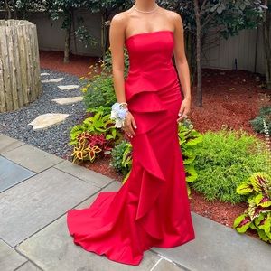 John Paul Ataker Red Ruffled Detail Mermaid Dress